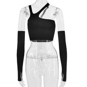 Fashi Glow Irregular Split Oversleeve Slim T-Shirt – Fall Fashion Streetwear for Women’s Chic & Edgy Style