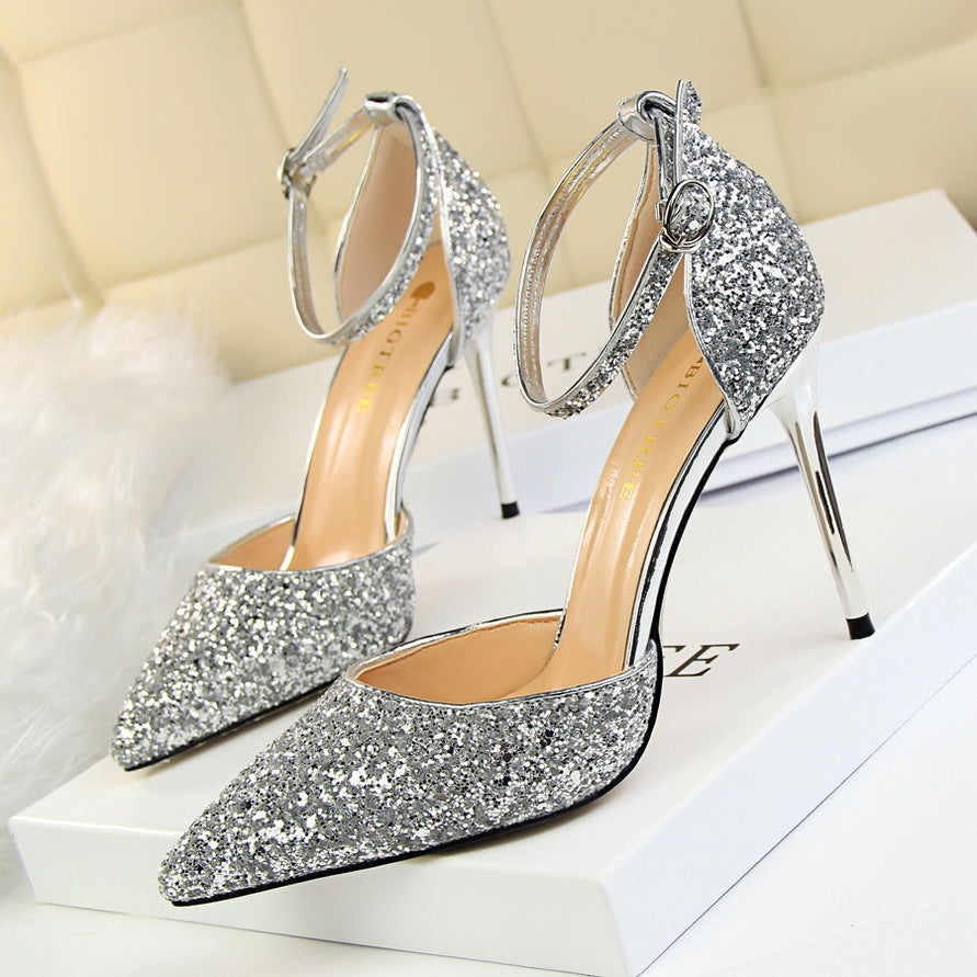 Fashi Glow Sequin Stiletto High Heel Sandals  Sparkling Party Heels for Women, Perfect for Weddings