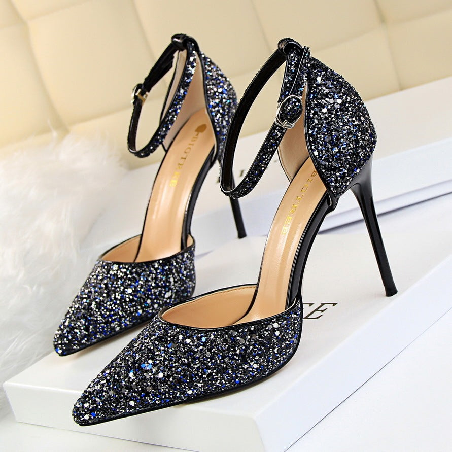 Fashi Glow Sequin Stiletto High Heel Sandals  Sparkling Party Heels for Women, Perfect for Weddings
