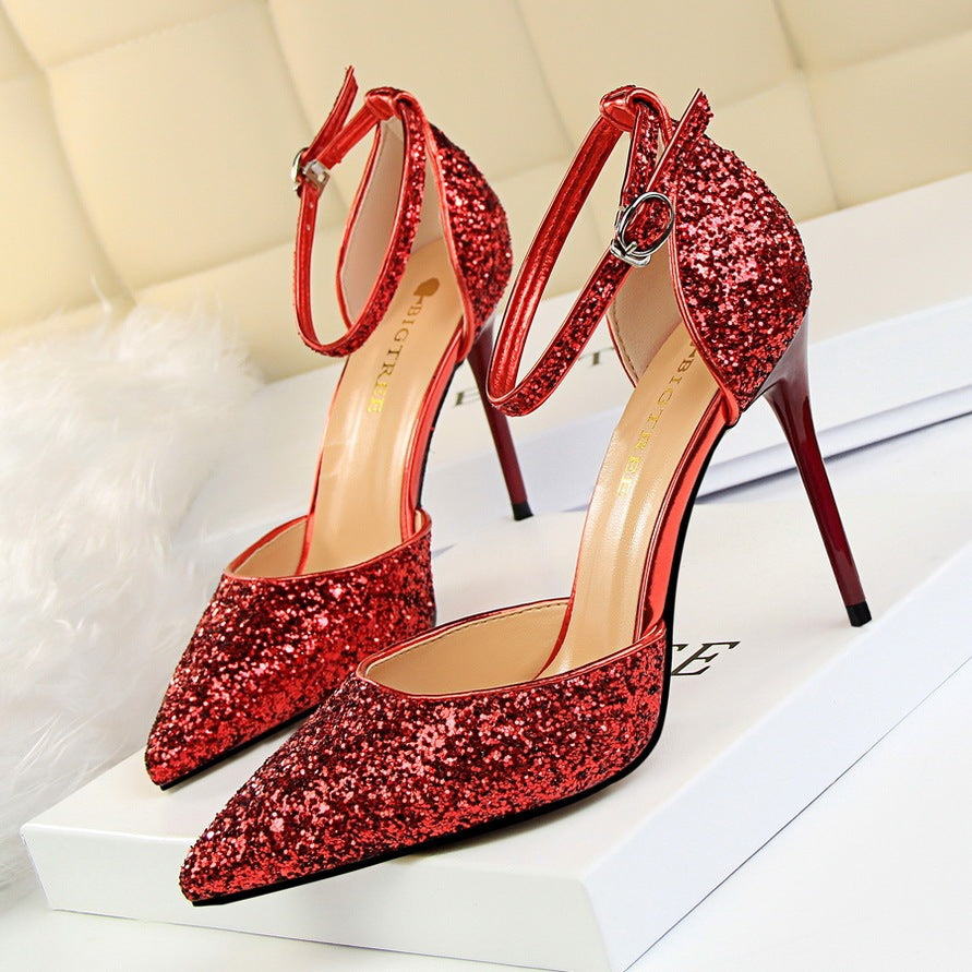 Fashi Glow Sequin Stiletto High Heel Sandals  Sparkling Party Heels for Women, Perfect for Weddings