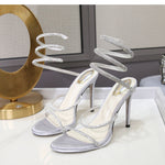 Fashi Glow Rhinestone Ankle-Strap Stiletto Sandals Elegant High Heels for Women, Sparkling Style for Parties