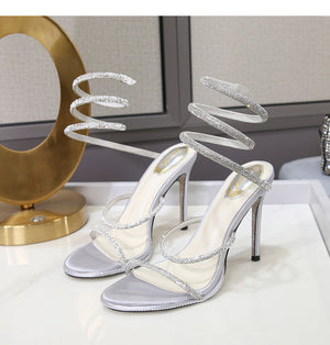 Fashi Glow Rhinestone Ankle-Strap Stiletto Sandals Elegant High Heels for Women, Sparkling Style for Parties
