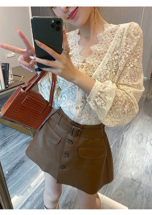 Fashi Glow Elegant Korean Blouse  Classy Temperament Long Sleeve Top for Women’s