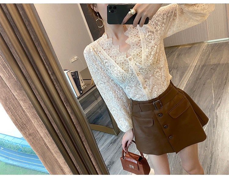Fashi Glow Elegant Korean Blouse  Classy Temperament Long Sleeve Top for Women’s