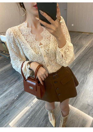 Fashi Glow Elegant Korean Blouse  Classy Temperament Long Sleeve Top for Women’s