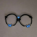 Fashion Blue Luminous Butterfly Necklace Bracelet Set For Glow In The Dark Women Clavicle Chain Choker Party Jewelry Set Gift