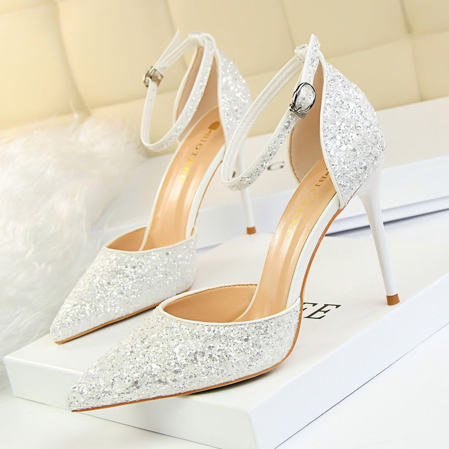 Fashi Glow Sequin Stiletto High Heel Sandals  Sparkling Party Heels for Women, Perfect for Weddings