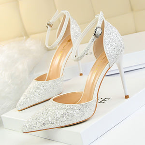 Fashi Glow Sequin Stiletto High Heel Sandals  Sparkling Party Heels for Women, Perfect for Weddings