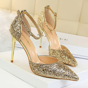 Fashi Glow Sequin Stiletto High Heel Sandals  Sparkling Party Heels for Women, Perfect for Weddings