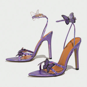 Fashi Glow Butterfly Pointed,Toe Stiletto Sandals  Elegant 3D Winged Heels for Weddings