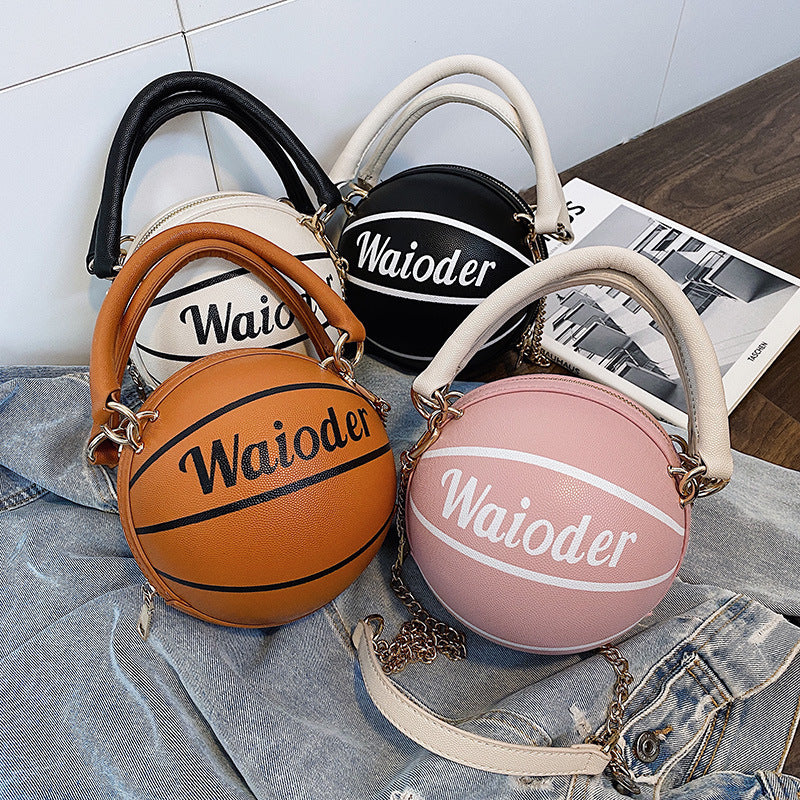 Fashi Glow Basketball Shape Handbag Women’s PU Leather Crossbody Purse