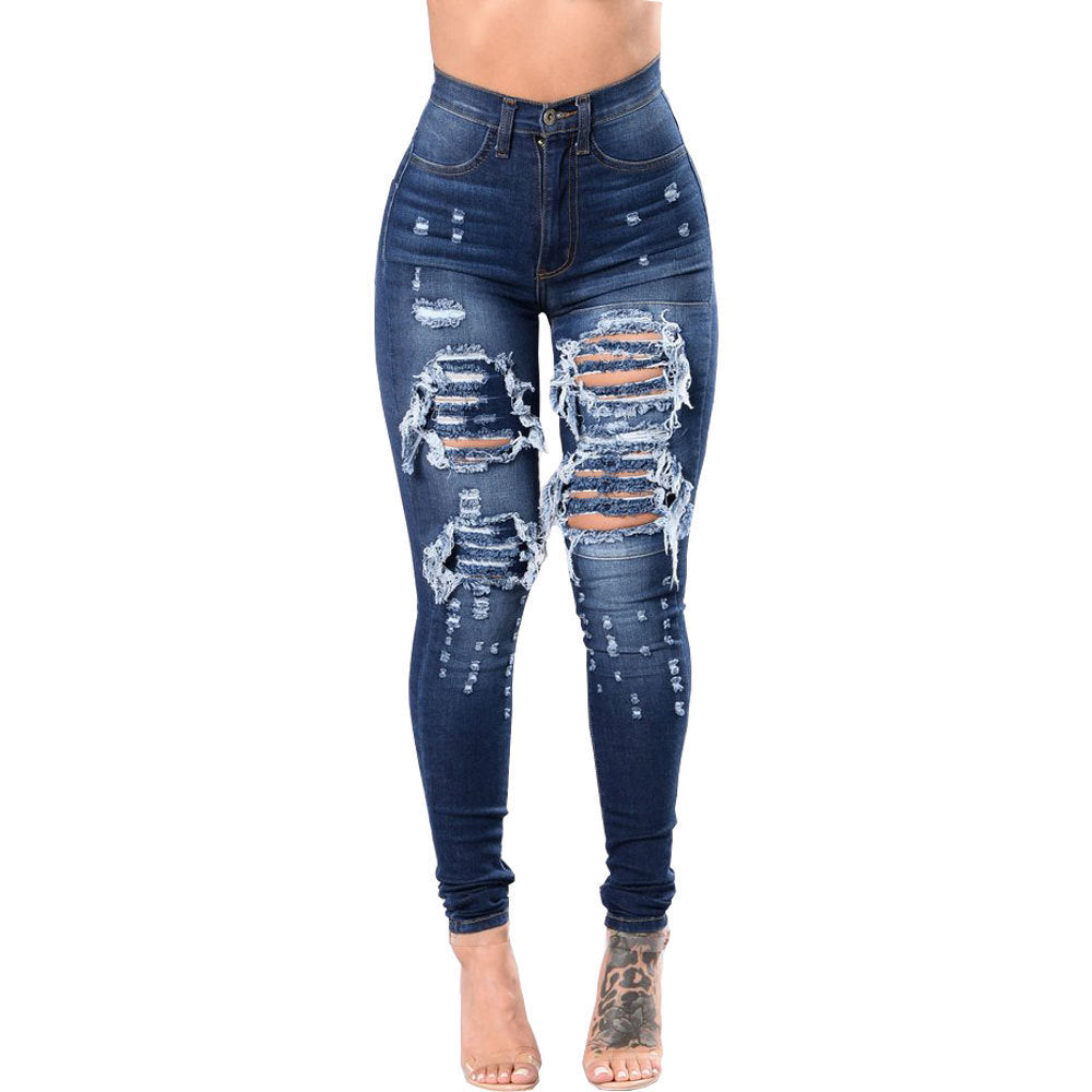 Fashi Glow Ripped Skinny Jeans for Women High-Waist Stretch Denim Pants