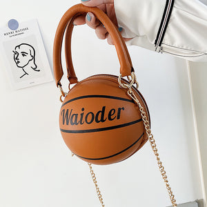 Fashi Glow Basketball Shape Handbag Women’s PU Leather Crossbody Purse