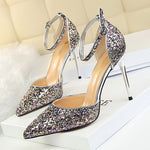 Fashi Glow Sequin Stiletto High Heel Sandals  Sparkling Party Heels for Women, Perfect for Weddings