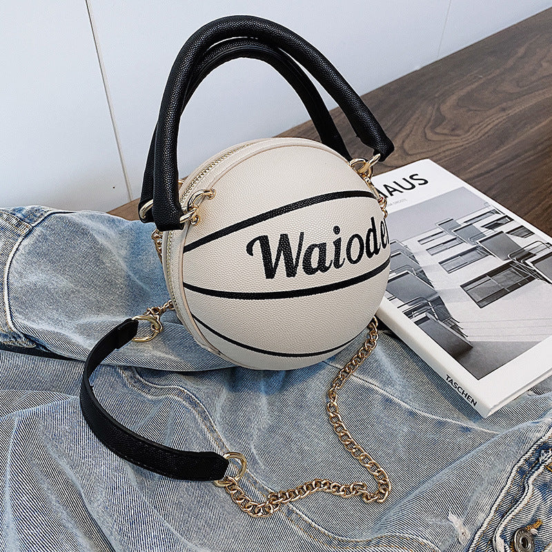 Fashi Glow Basketball Shape Handbag Women’s PU Leather Crossbody Purse