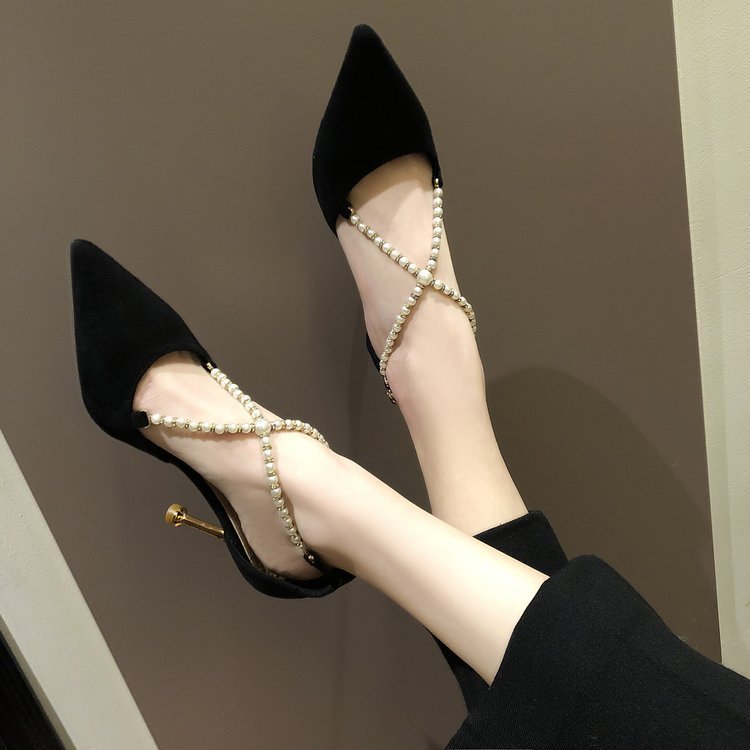 Fashi Glow Suede Rhinestone Pointed Stiletto Sandals – Elegant High Heels for Women
