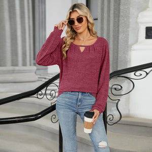 Fashi Glow Solid Color Loose Long Sleeve T-Shirt  Casual Women’s Top for Everyday