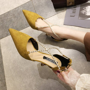 Fashi Glow Suede Rhinestone Pointed Stiletto Sandals – Elegant High Heels for Women