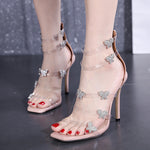 Fashi Glow Rhinestone Butterfly Transparent Stiletto Sandals