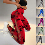 Fashi Glow Hollow Tie-Dye Yoga Pants – High Waist Butt Lift Seamless Fitness & Gym