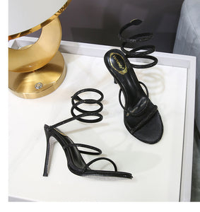 Fashi Glow Rhinestone Ankle-Strap Stiletto Sandals Elegant High Heels for Women, Sparkling Style for Parties