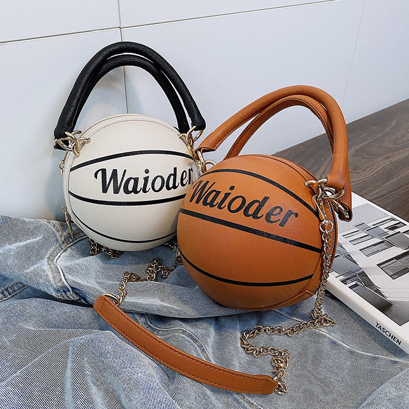 Fashi Glow Basketball Shape Handbag Women’s PU Leather Crossbody Purse
