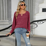 Fashi Glow Solid Color Loose Long Sleeve T-Shirt  Casual Women’s Top for Everyday