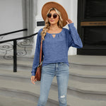 Fashi Glow Solid Color Loose Long Sleeve T-Shirt  Casual Women’s Top for Everyday