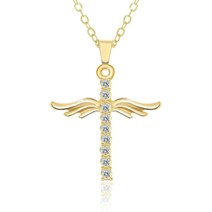 Angel Wings Cross Pendant Necklace For Woman With O Type Stainless Steel Chain Necklace Jewelry Gift