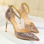 Fashi Glow Sequin Stiletto High Heel Sandals  Sparkling Party Heels for Women, Perfect for Weddings