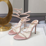 Fashi Glow Rhinestone Ankle-Strap Stiletto Sandals Elegant High Heels for Women, Sparkling Style for Parties