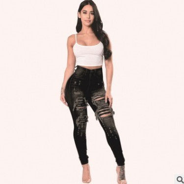 Fashi Glow Ripped Skinny Jeans for Women High-Waist Stretch Denim Pants