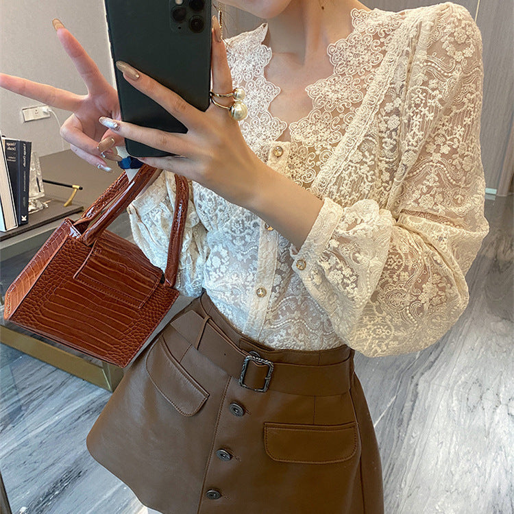 Fashi Glow Elegant Korean Blouse  Classy Temperament Long Sleeve Top for Women’s