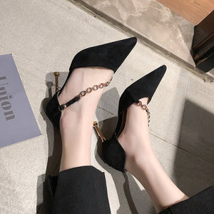 Fashi Glow Suede Rhinestone Pointed Stiletto Sandals – Elegant High Heels for Women