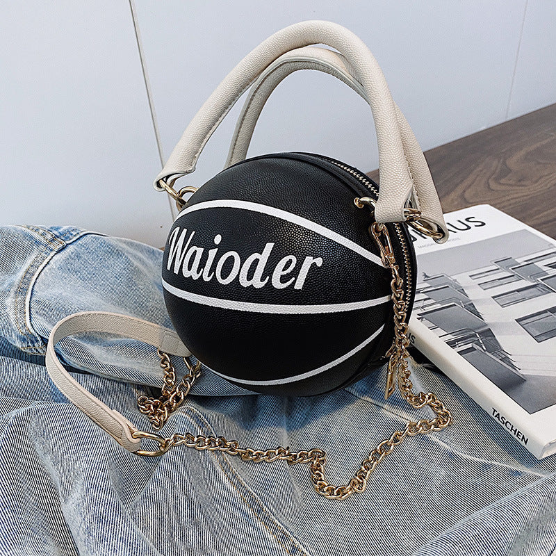 Fashi Glow Basketball Shape Handbag Women’s PU Leather Crossbody Purse