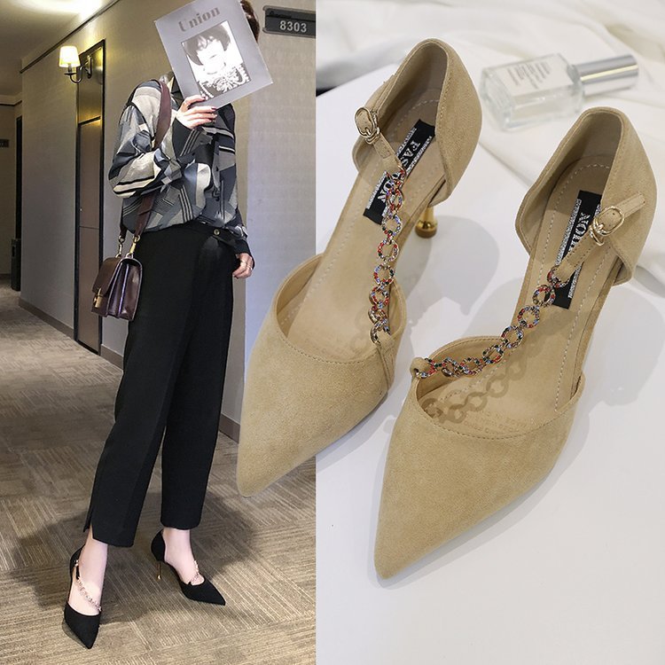 Fashi Glow Suede Rhinestone Pointed Stiletto Sandals – Elegant High Heels for Women