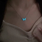 Fashion Blue Luminous Butterfly Necklace Bracelet Set For Glow In The Dark Women Clavicle Chain Choker Party Jewelry Set Gift