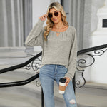 Fashi Glow Solid Color Loose Long Sleeve T-Shirt  Casual Women’s Top for Everyday