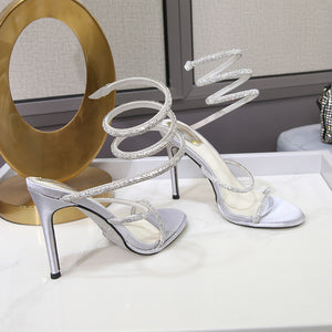 Fashi Glow Rhinestone Ankle-Strap Stiletto Sandals Elegant High Heels for Women, Sparkling Style for Parties