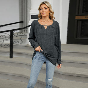 Fashi Glow Solid Color Loose Long Sleeve T-Shirt  Casual Women’s Top for Everyday