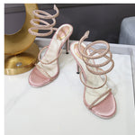 Fashi Glow Rhinestone Ankle-Strap Stiletto Sandals Elegant High Heels for Women, Sparkling Style for Parties