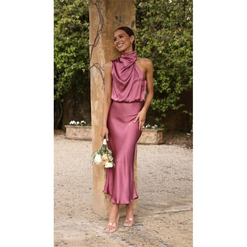 Fashi Glow Sleeveless Halter Neck Dress  Elegant Summer Eveningwear for Women’s