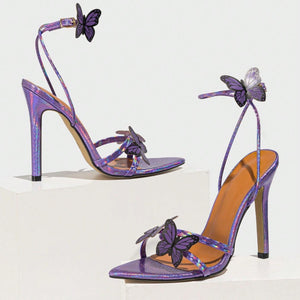 Fashi Glow Butterfly Pointed,Toe Stiletto Sandals  Elegant 3D Winged Heels for Weddings