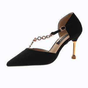 Fashi Glow Suede Rhinestone Pointed Stiletto Sandals – Elegant High Heels for Women