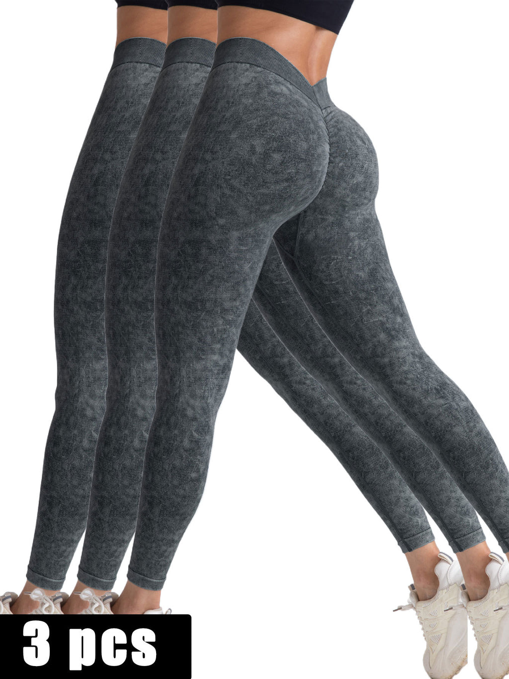 Fashi Glow 3-Pack V-Back Scrunch Butt Workout Leggings