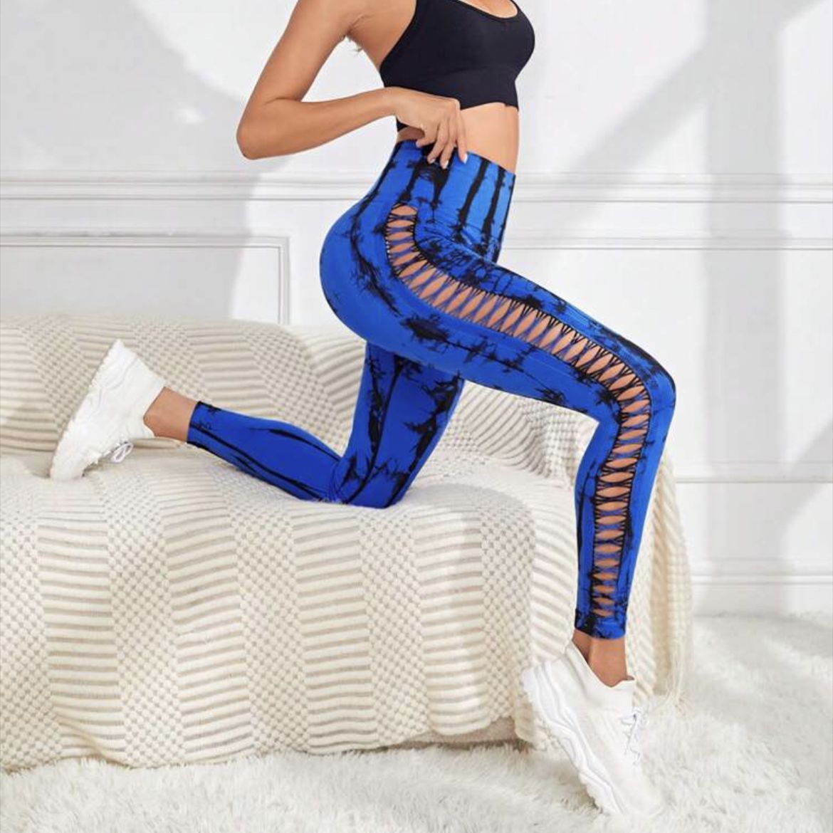 Fashi Glow Hollow Tie-Dye Yoga Pants – High Waist Butt Lift Seamless Fitness & Gym