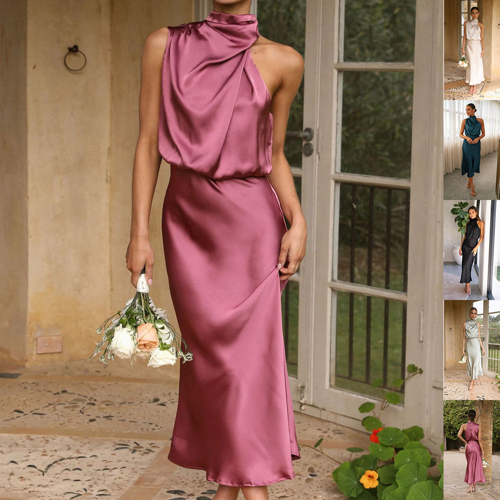Fashi Glow Sleeveless Halter Neck Dress  Elegant Summer Eveningwear for Women’s