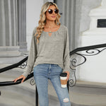 Fashi Glow Solid Color Loose Long Sleeve T-Shirt  Casual Women’s Top for Everyday