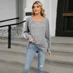 Fashi Glow Solid Color Loose Long Sleeve T-Shirt  Casual Women’s Top for Everyday