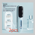 2 In 1 Straight Hair Comb Wireless Hair Straightener Brush Hair Fast Heating Portable Hot Curler USB Charging